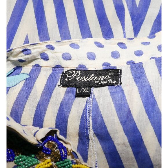 Women's Striped Cotton Beaded Dress Size Large Casual Summer Sundress - Picture 3 of 4